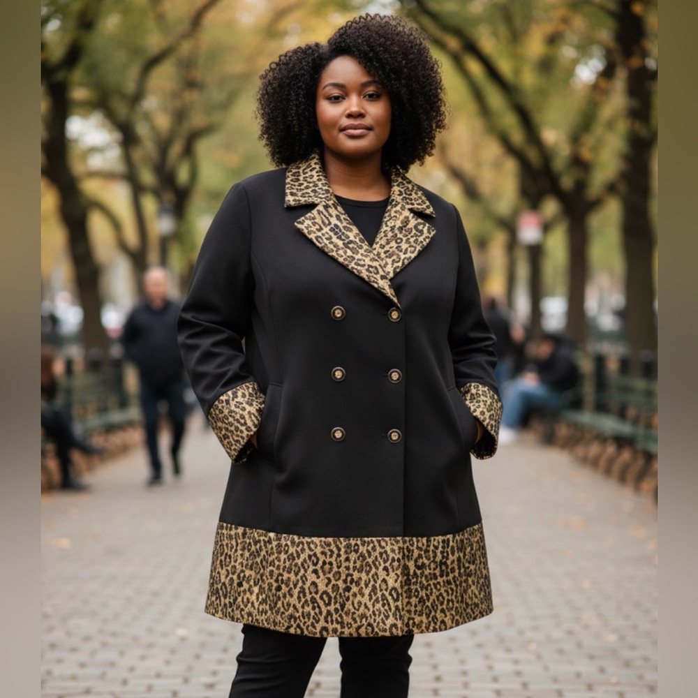 NEW Dennis Basso Double Breasted Jacket with Slight Metallic Leopard Design 24W